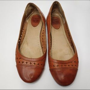 Frye Carson Perf Ballet Flat Leather Brown Size 7